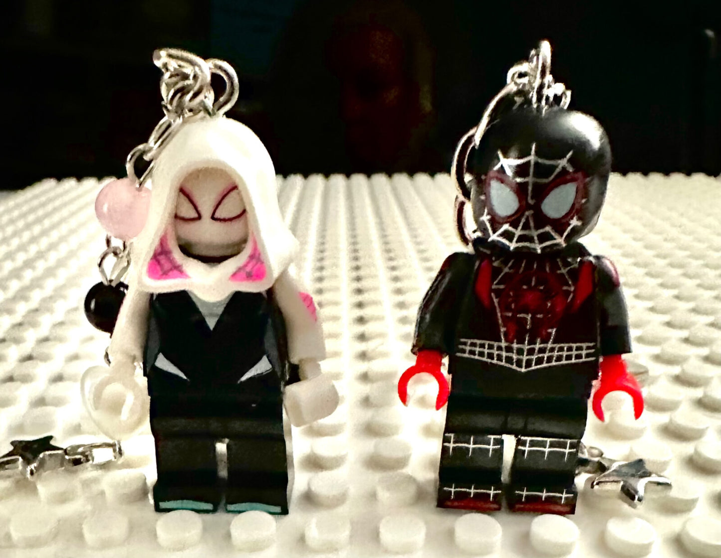 Spider-man & Gwen Couples matching Valentines Keyrings Car keys Gift Mini Bricks