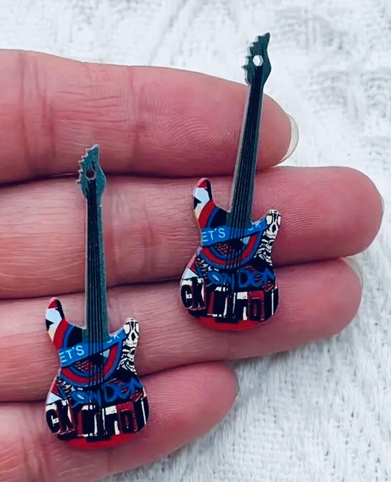5 x Resin Guitar Rock Music Cabochons embellishments pendants