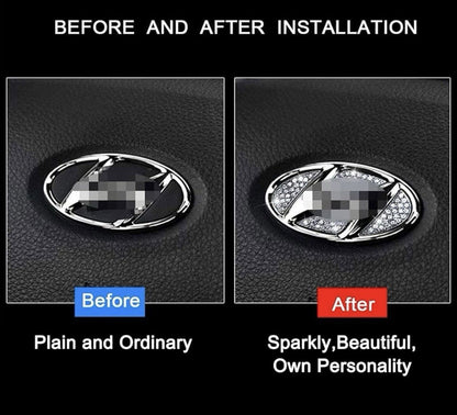 Car Hyundai Rhinestone Steering Wheel Center Emblem Trim Diamond Sticker Logo