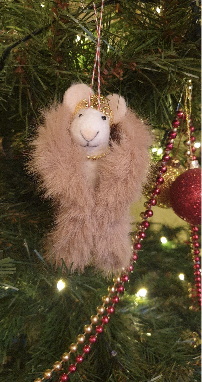 Felt Lady Diva Mouse Hanging Christmas Tree Decoration Handmade
