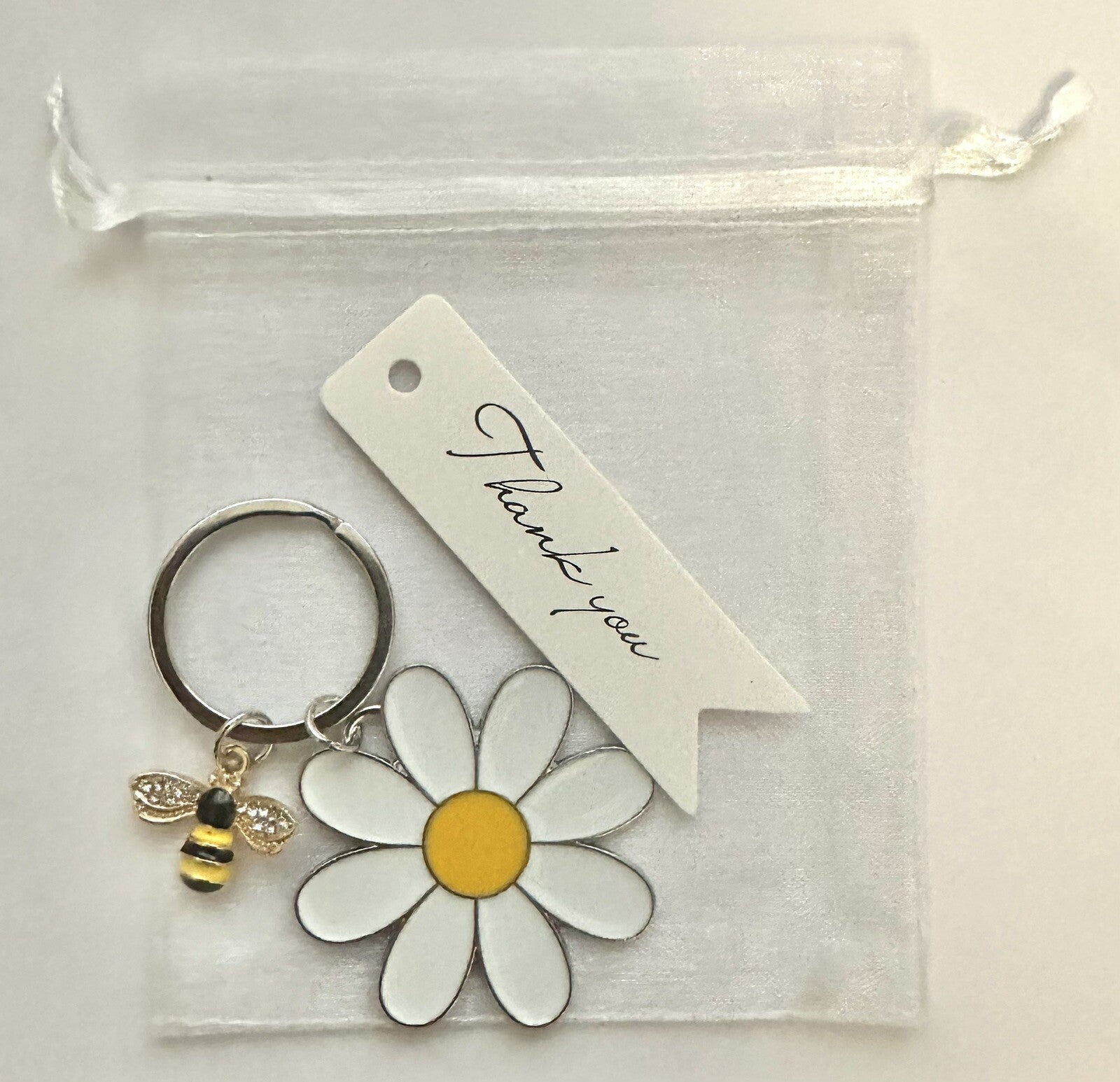 Flower Glitter Bee Daisy Keyring Pendant Charm Bag Car Keys Key Chain Gift Bag