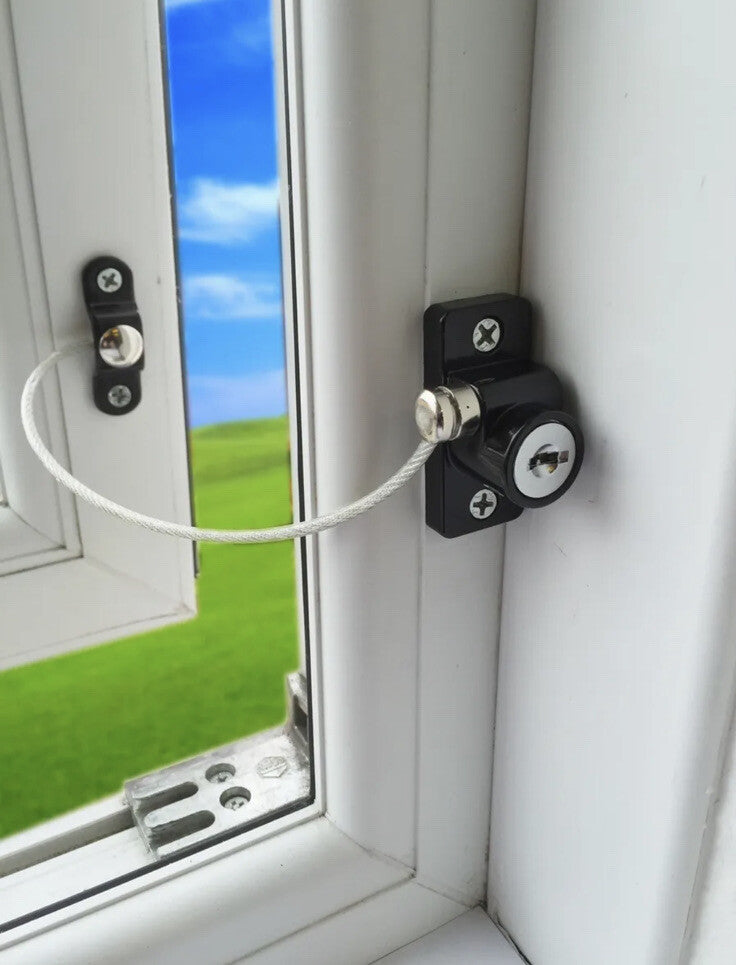 4 Black Window Door Restrictor Safety Lock UPVC Child Security Wire Cable
