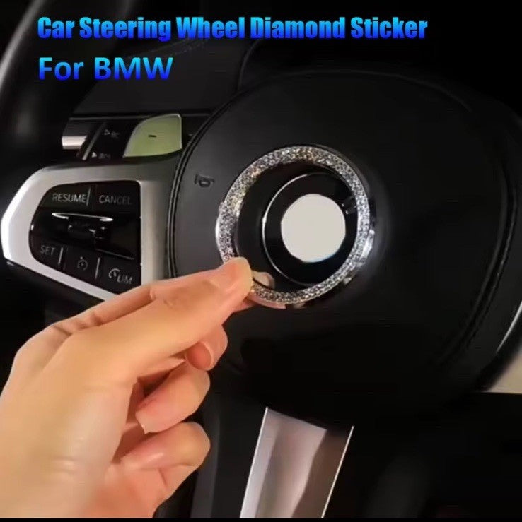 Car BMW Rhinestone Steering Wheel Center Emblem Diamond Trim Sticker Logo