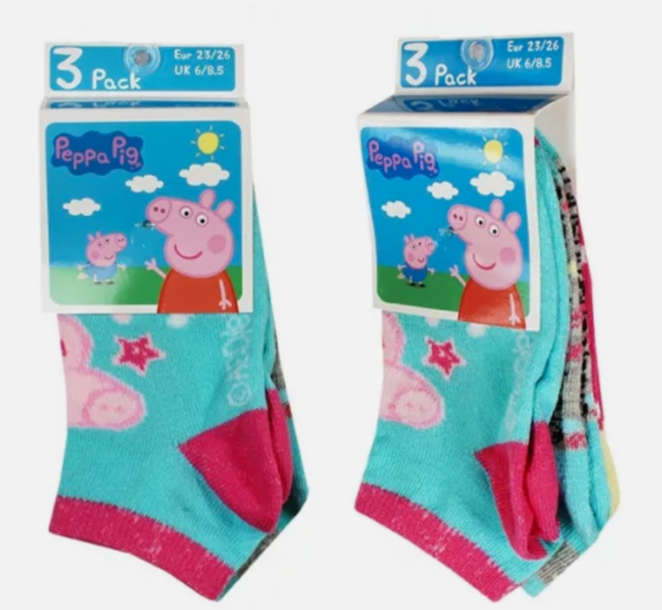 3 Kids Peppa Pig Socks 6 8 9 11 12 trainer invisible secret socks Pk 3 Girl Boy