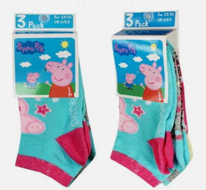 3 Kids Peppa Pig Socks 6 8 9 11 12 trainer invisible secret socks Pk 3 Girl Boy
