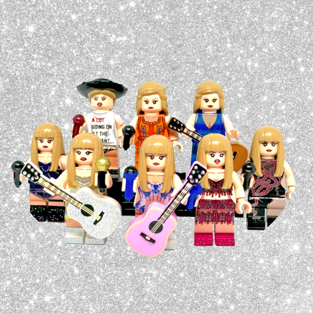 Cute Taylor Inspired 3D Mini Figure On Stand Eras Gift Cake Topper Brick
