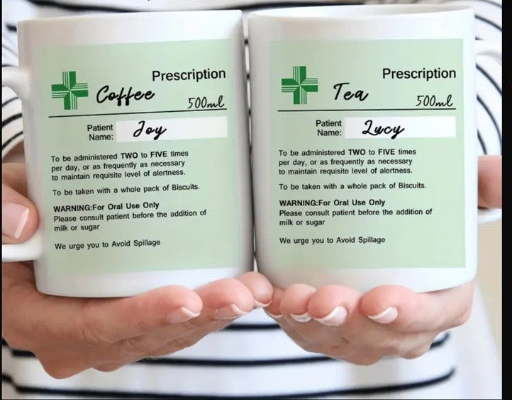 3 Christmas Personalised Joke Prescription Tea Coffee Label Vinyl Novelty Gift