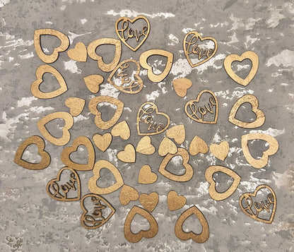 Wedding Table Decorations Rustic Small Wooden Hearts & Worded Love Confetti
