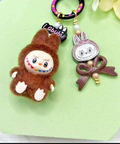 Cute Handmade keyring Labububu Heart Charm Pendant Kawaii Doll Keychain Bag