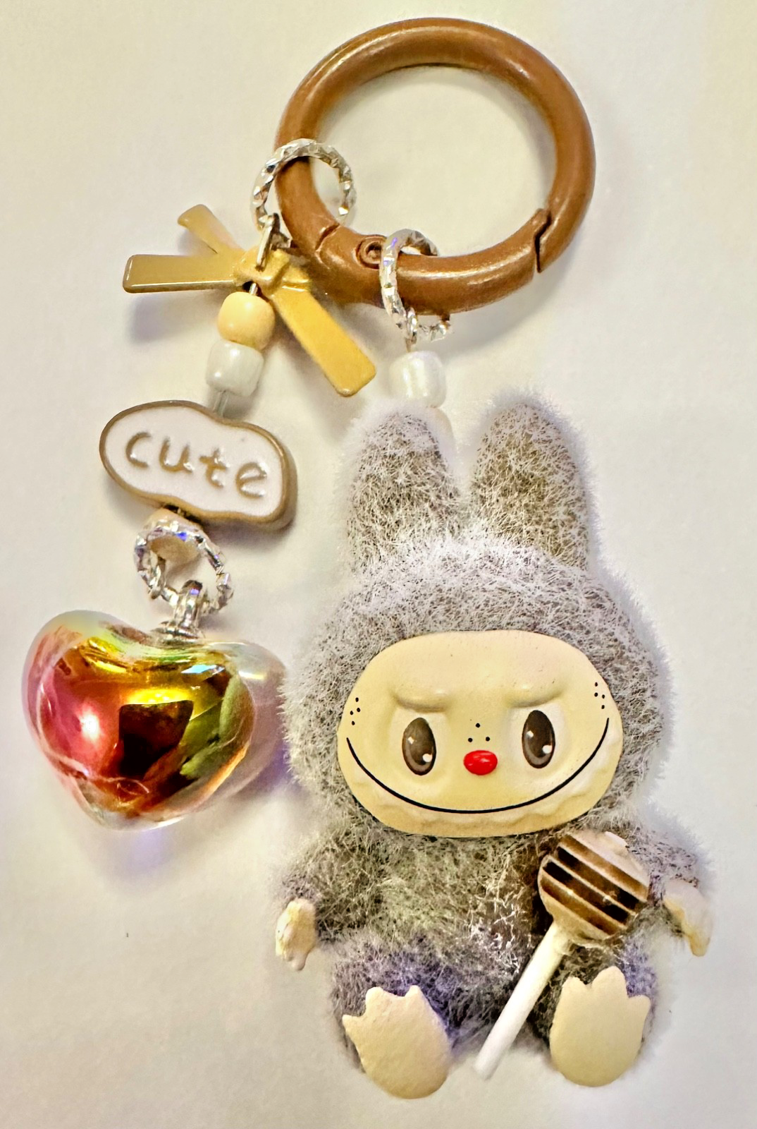 Monster lolipop La # Bu Keyring 3D Heart Charms Kawaii Doll Teddy Keychain Bag