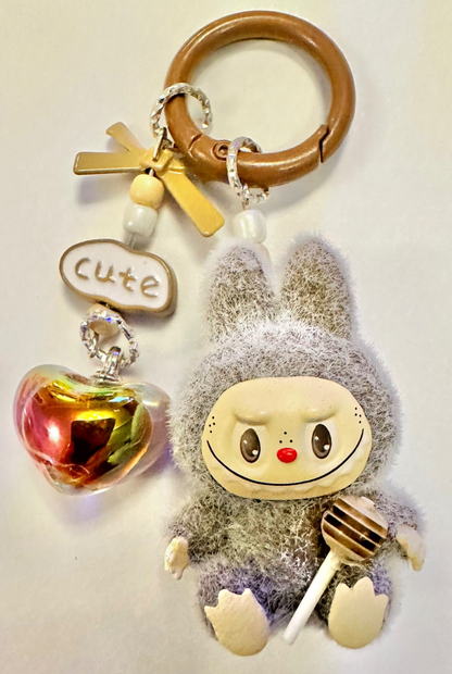 Monster lolipop La # Bu Keyring 3D Heart Charms Kawaii Doll Teddy Keychain Bag