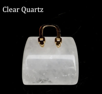 Handbag Crystal Stone Quartz Natural Healing Pendant Carved Display Ornament