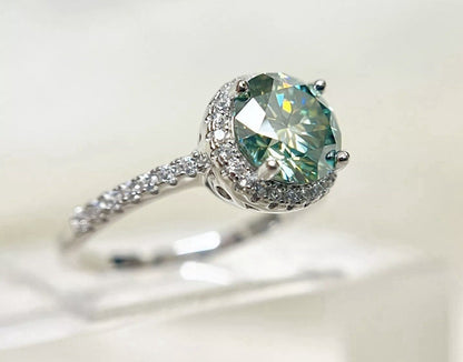 925 STERLING SILVER RING N BLUE GREEN 18K WHITE GOLD PLATED 2CT GREEN MOISSANITE