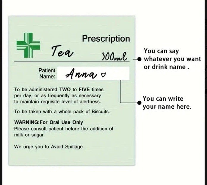 3 Christmas Personalised Joke Prescription Tea Coffee Label Vinyl Novelty Gift