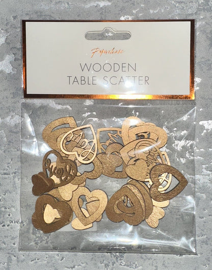 Wedding Table Decorations Rustic Small Wooden Hearts & Worded Love Confetti