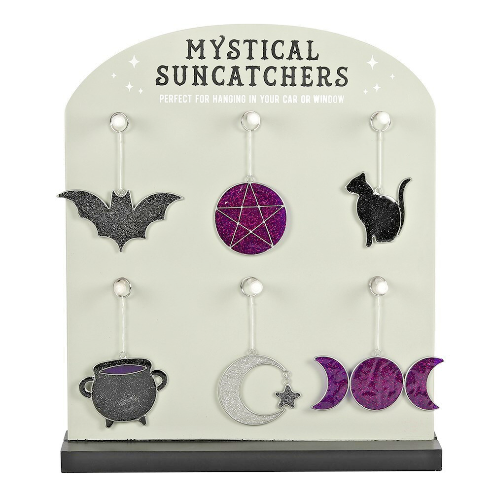 Hanging Halloween black cat sun catcher resin glass bat cauldron moon star decor