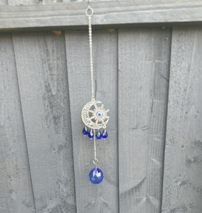 Hanging Evil Eye Suncatcher Sapphire Blue Crystal Protection