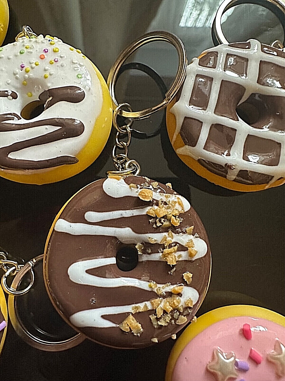 3D Donut Keyring Food Sweet Gift Cute Pink Chocolate sprinkles Car Key Chain
