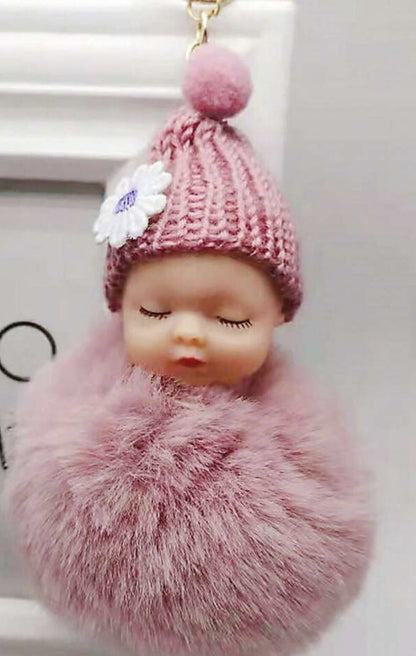 Baby Mama Keyring Pom Pom Car Key chain Bag Charm Doll Blue Pink Red Xmas Gift