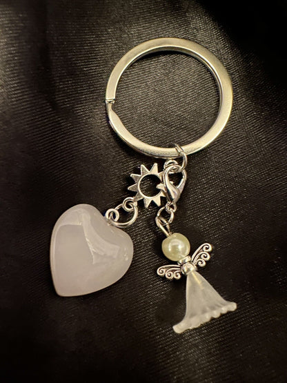 Heart Keyrings Crystals Couples Pair Best Friends Angels Black Onyx & White Jade