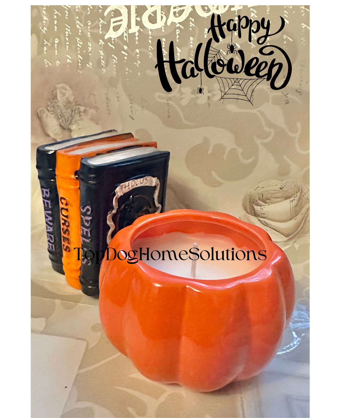 Witch Candle Halloween Pumpkin & Book of spells Scented Gift Ornament Vanilla
