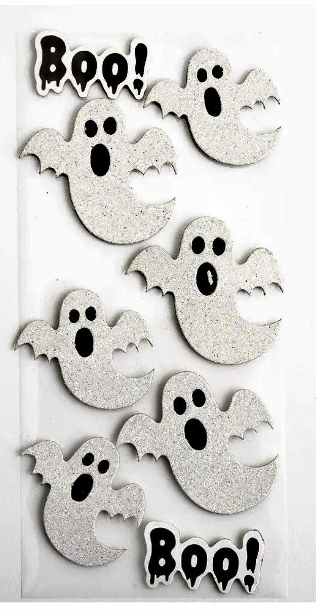 Ghost Glitter Halloween Stickers Kids Boo White Embellishments Craft Cards decor