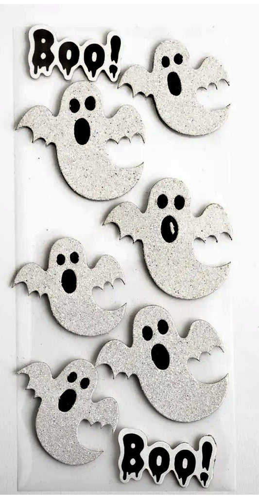 Ghost Glitter Halloween Stickers Kids Boo White Embellishments Craft Cards decor