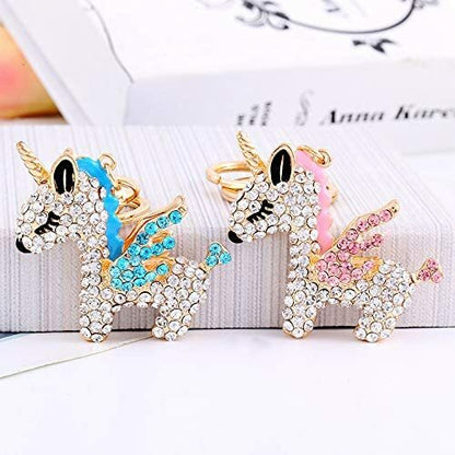 Unicorn wings crystal keyring car keys red blue pink diamanté Gift charm Bag