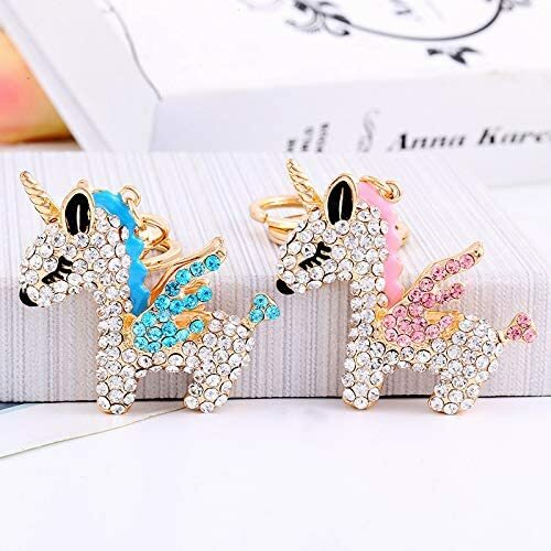Unicorn wings crystal keyring car keys red blue pink diamanté Gift charm Bag