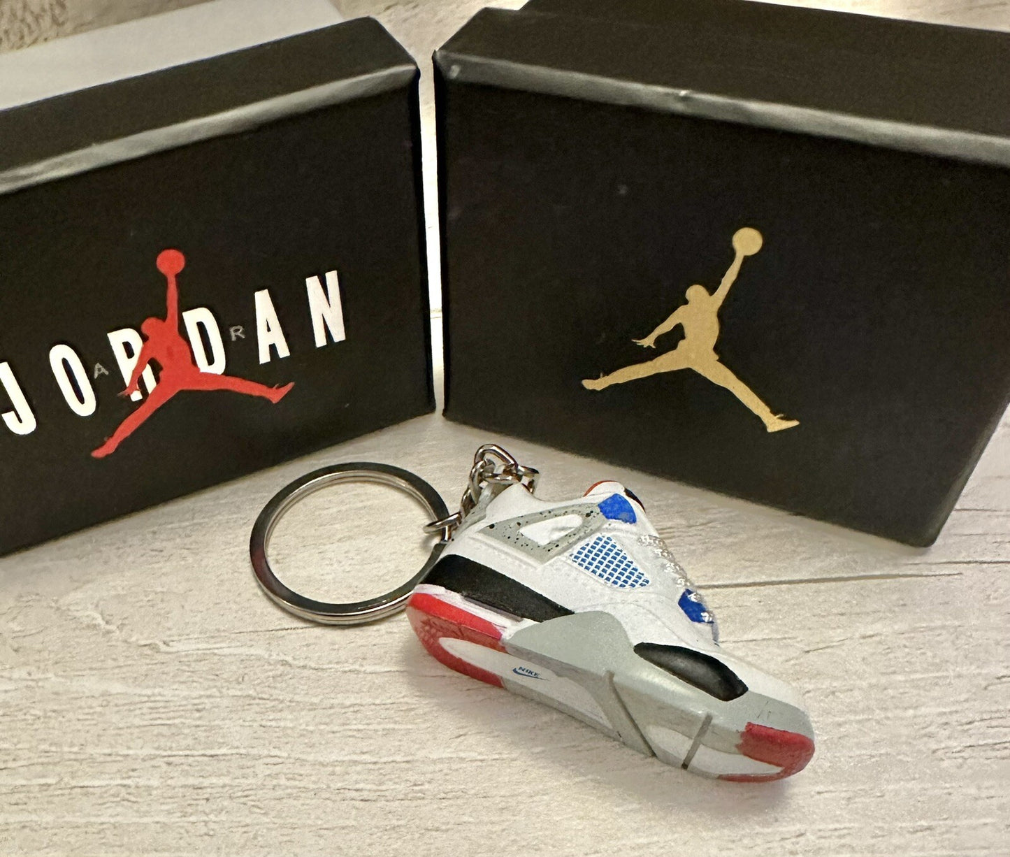 Mini Nike Jordan 4 3D Trainer sneaker Keyring Multi Red Grey Blue shoe Gift Box