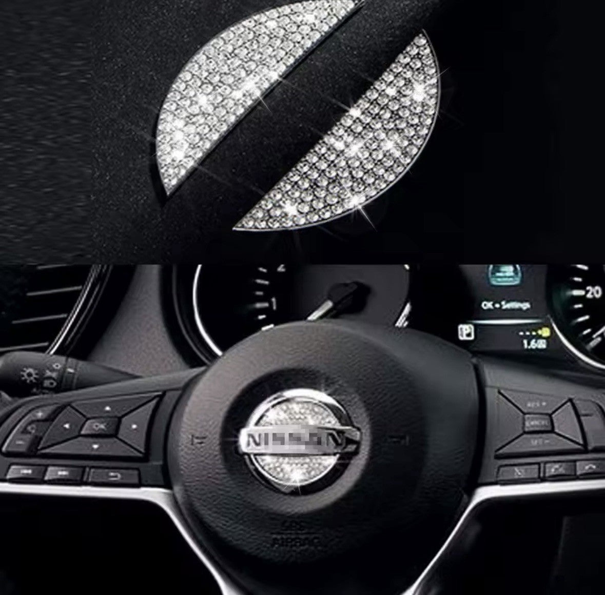 Car Nissan Rhinestone Steering Wheel Center Emblem Trim Diamond Sticker Logo