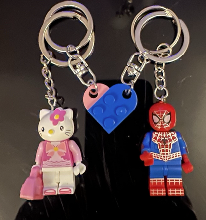 2 Cute Hello Kitty Spiderkitty Spider Man Set Pair Keyring Hearts Couples