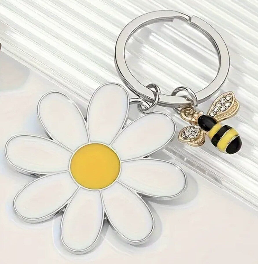 Flower Glitter Bee Daisy Keyring Pendant Charm Bag Car Keys Key Chain Gift Bag