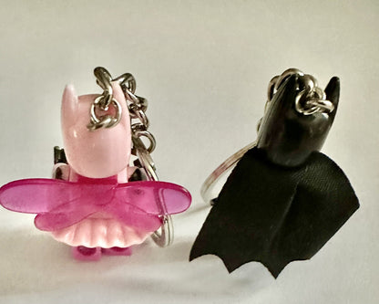 Batman Valentines 2 Couples Keyring Pink Batgirl DC Bag Charm Car Chain Key Gift