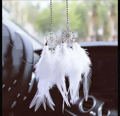 Hanging Car Dream Catcher Spiritual Grey Black White Mirror Interior Feather