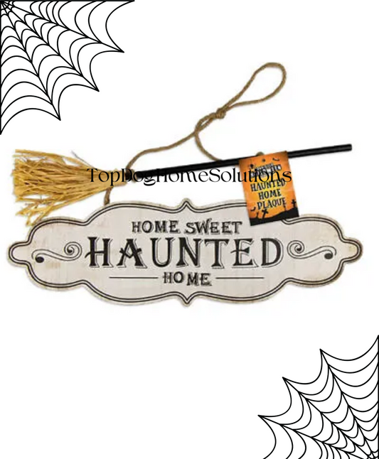 Halloween Hanging Sign Wall Plaque Haunted Home Broom Sweet Decoration