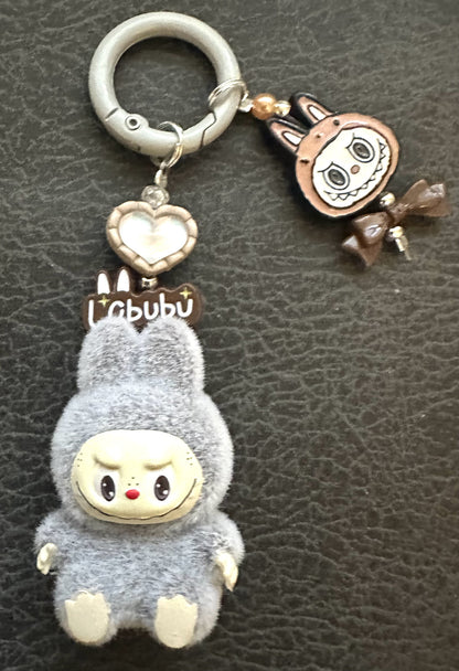 Cute Handmade keyring Labububu Heart Charm Pendant Kawaii Doll Keychain Bag