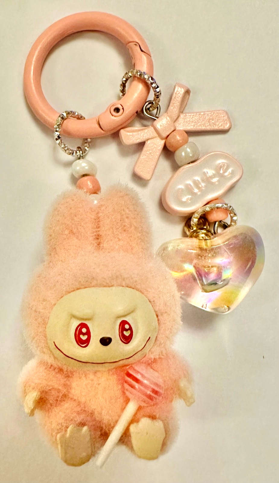 Monster lolipop La # Bu Keyring 3D Heart Charms Kawaii Doll Teddy Keychain Bag