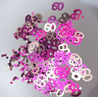 Pink 60th Table Confetti Birthday Party Silver Scatter Sparkle foil Decorations