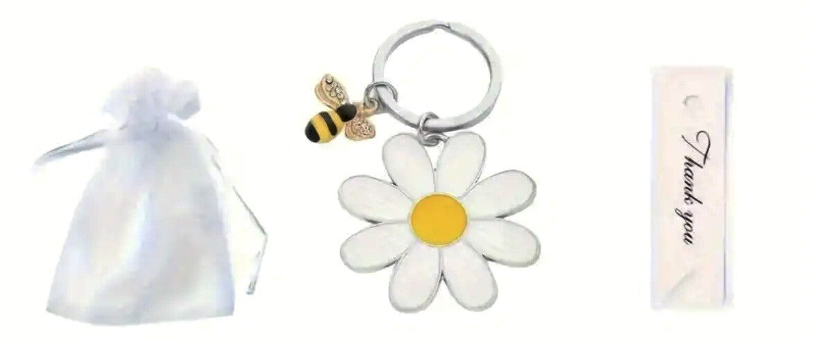 Flower Glitter Bee Daisy Keyring Pendant Charm Bag Car Keys Key Chain Gift Bag