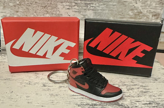 Nike Mini Jordan 3D Trainer sneaker Keyring Red Black Lace Gift Car Keys Xmas