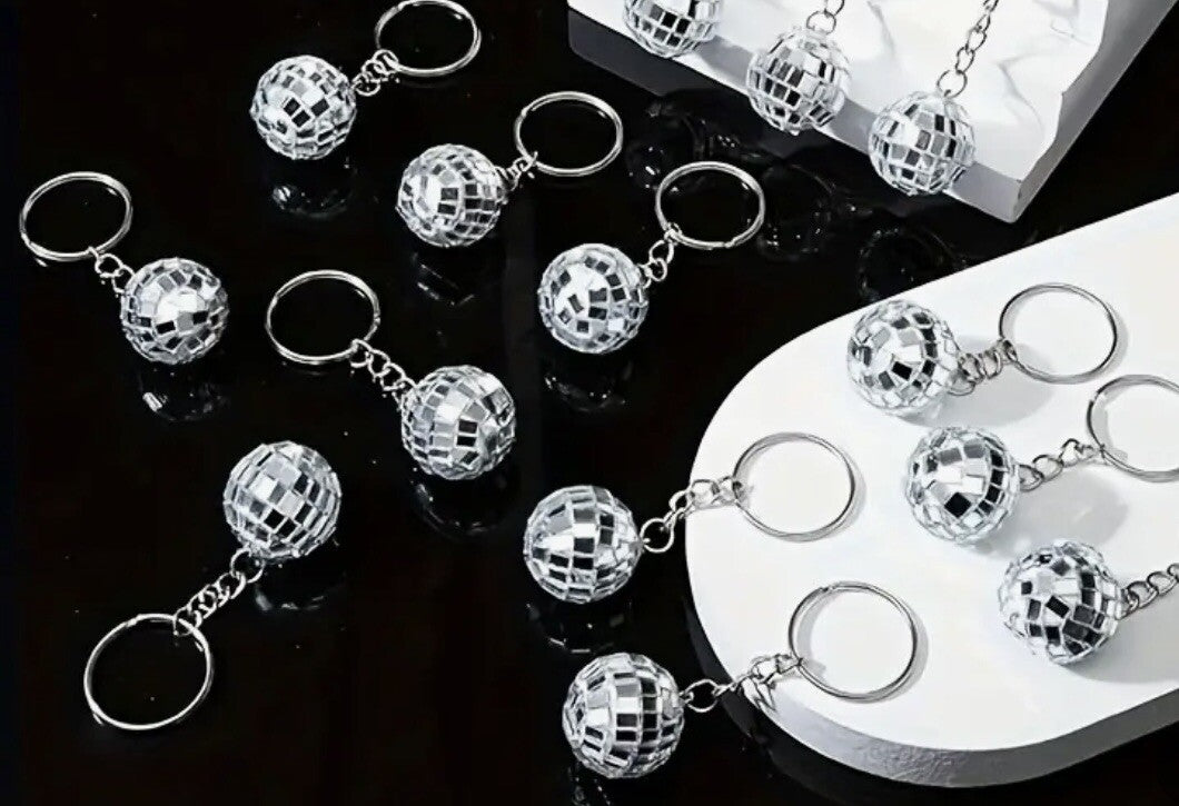 Disco Diva Mirror Ball Keyring X 1 3D Keychain Dance 70’s Organza Gift Bag 2.5