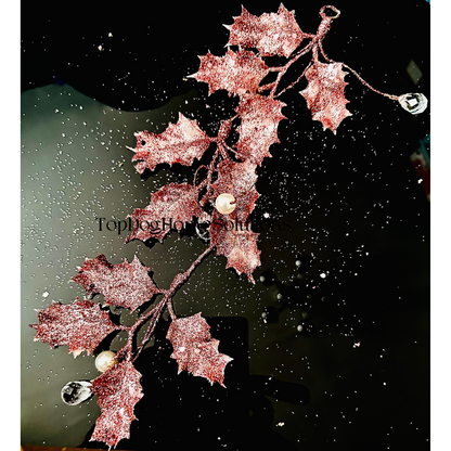 Christmas Pink Glitter Pearl & Diamanté Holly Decoration 28cm Xmas Hanging tree