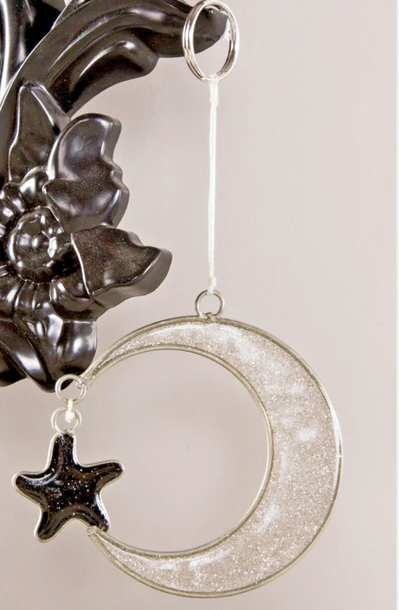 Hanging Halloween black cat sun catcher resin glass bat cauldron moon star decor