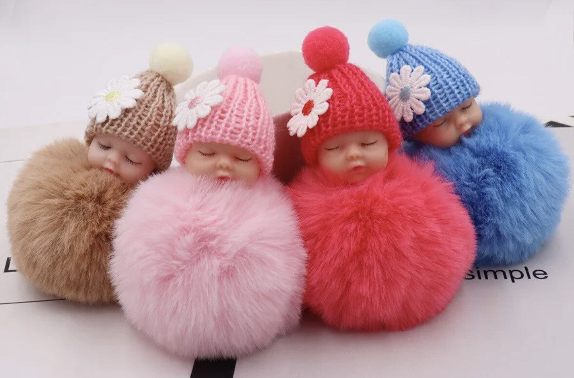 Baby Mama Keyring Pom Pom Car Key chain Bag Charm Doll Blue Pink Red Xmas Gift