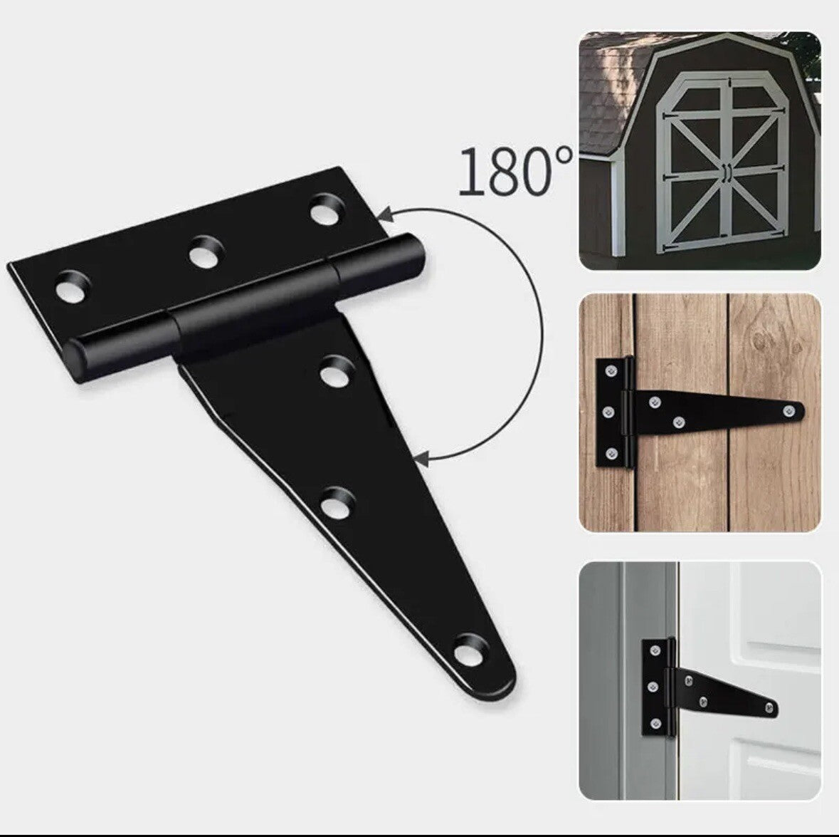 TEE T HINGE BRACKET GATE 4"  6" 8" 10" 12"  100mm BLACK GARDEN DOOR SHED SCREWS+