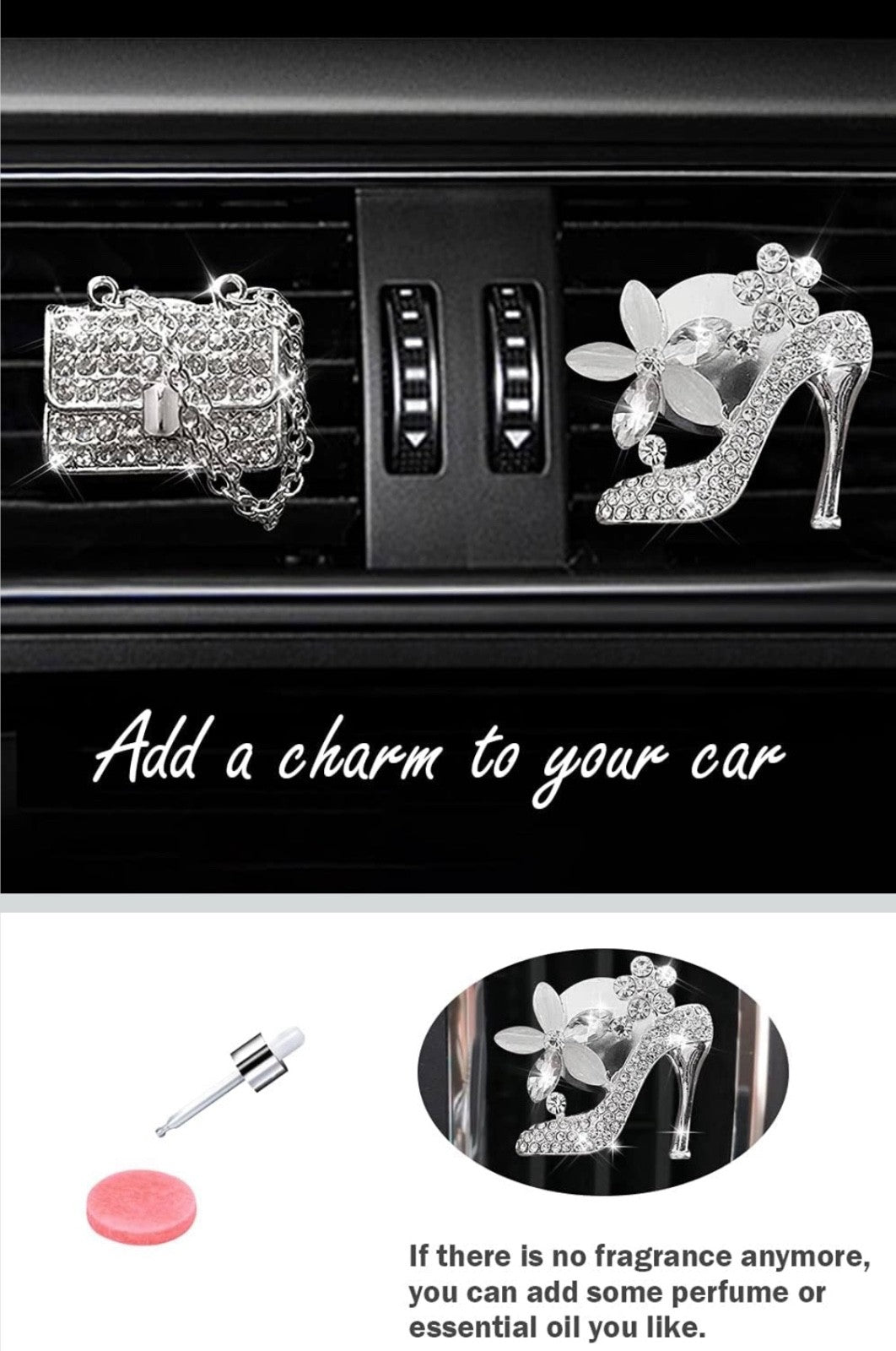 Car Handbag & shoe Air Freshener Bling Clip Vent Crystal Scented Christmas Gift