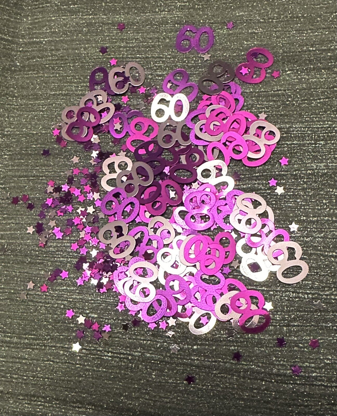 Pink 60th Table Confetti Birthday Party Silver Scatter Sparkle foil Decorations