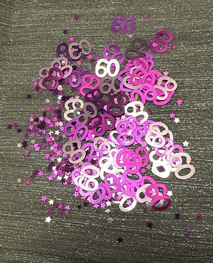 Pink 60th Table Confetti Birthday Party Silver Scatter Sparkle foil Decorations