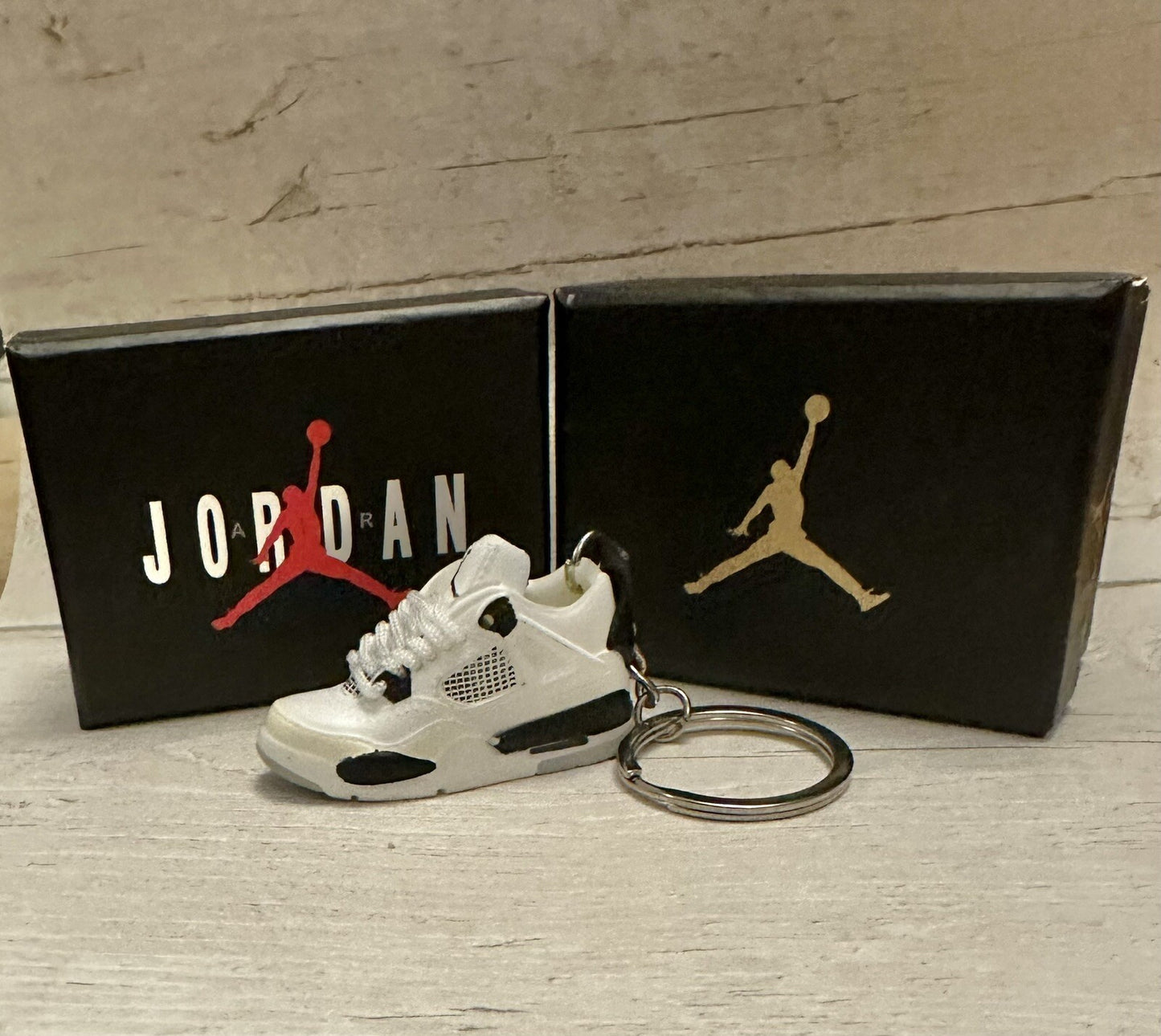 Mini Nike Jordan 4 3D Trainer sneaker Keyring White Black JumpMan shoe Gift Box